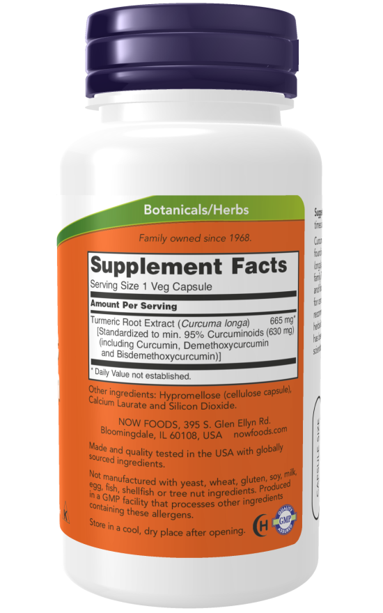 NOW Foods Turmeric Curcumin 60 & 120 Veg Capsules - Image 2