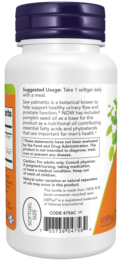 NOW Foods Saw Palmetto 320mg 90 Veggie Gels - Image 3