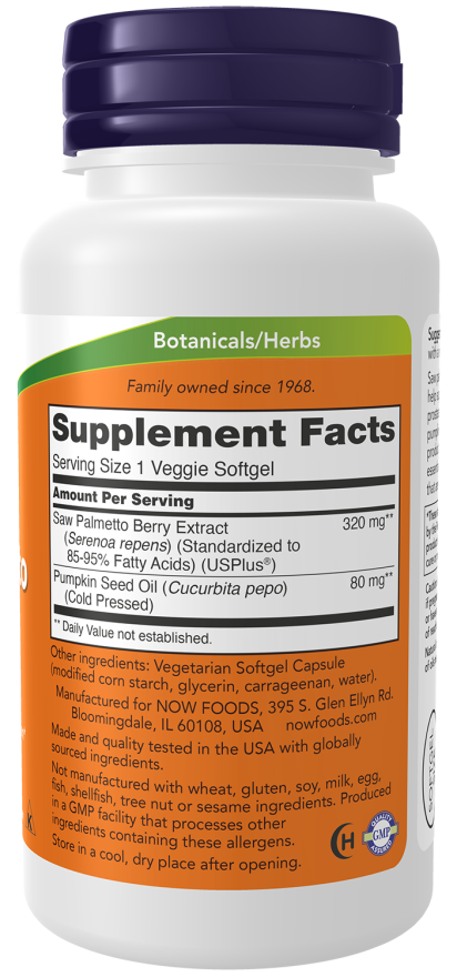 NOW Foods Saw Palmetto 320mg 90 Veggie Gels - Image 2