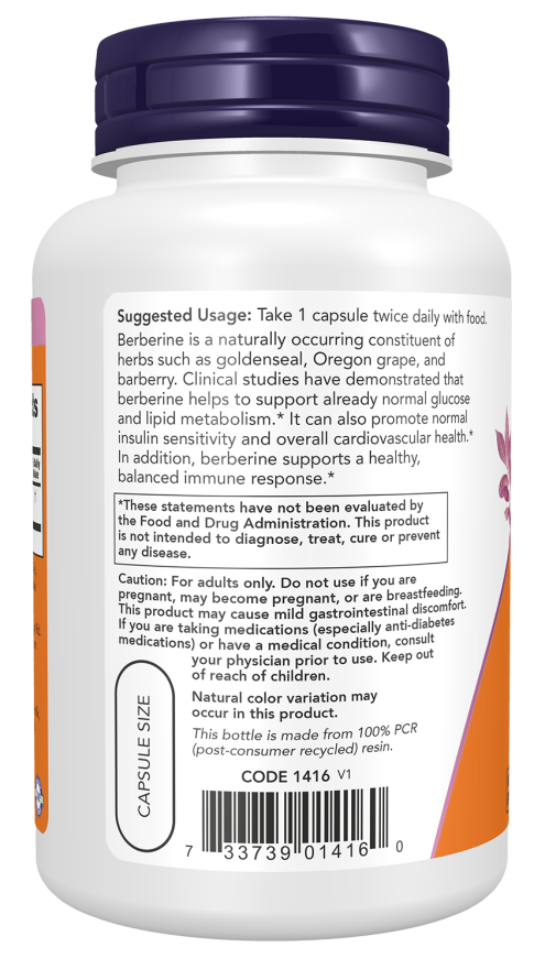 NOW Foods Berberine HCl 500 mg 90 Veg Capsules - Image 3