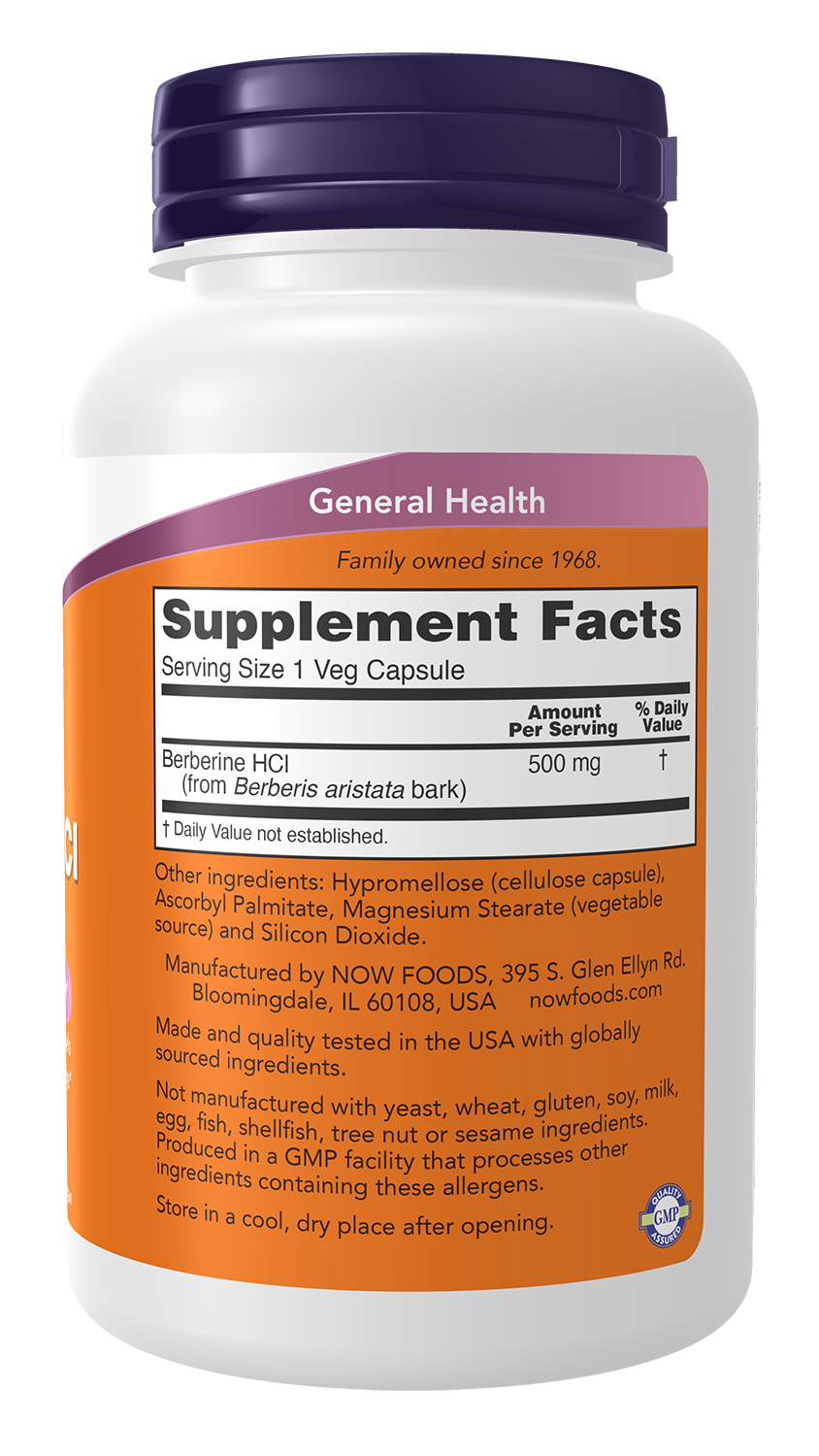 NOW Foods Berberine HCl 500 mg 90 Veg Capsules - Image 2