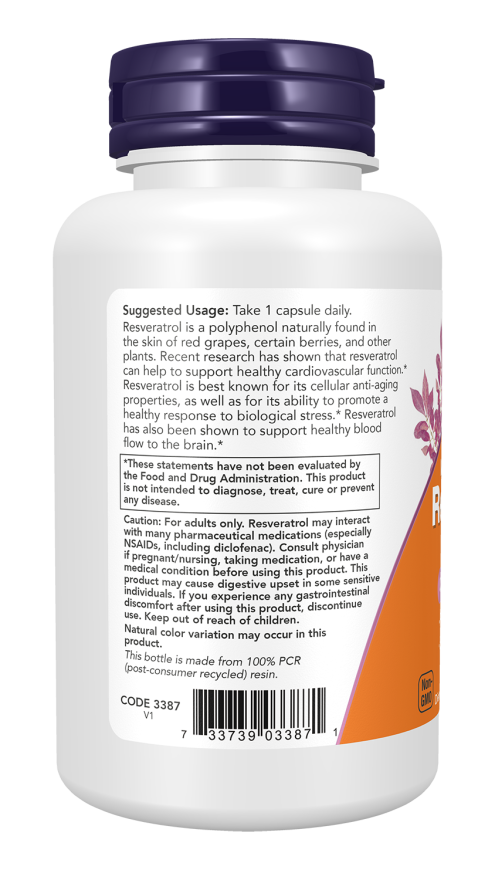 NOW Foods Resveratrol Maximum Strength 600 mg 60 Veg Capsules - Image 3