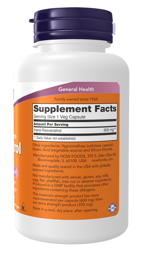 NOW Foods Resveratrol Maximum Strength 600 mg 60 Veg Capsules - Image 2