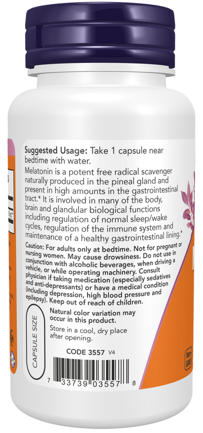 NOW Foods Melatonin Extra Strength 10 mg Veg Capsules - Image 3