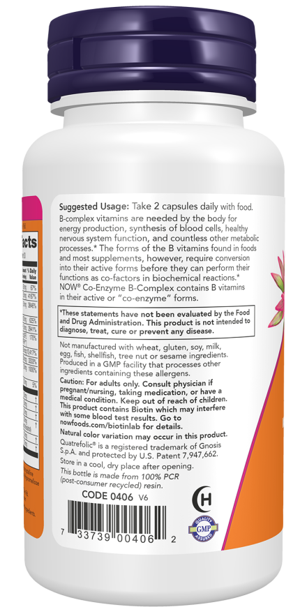 NOW Foods Coenzyme B-Complex 120 Veg Capsules - Image 3