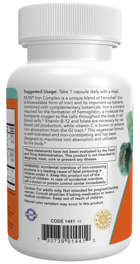 NOW Foods Iron Complex Caps 100 Veg Capsules - Image 3