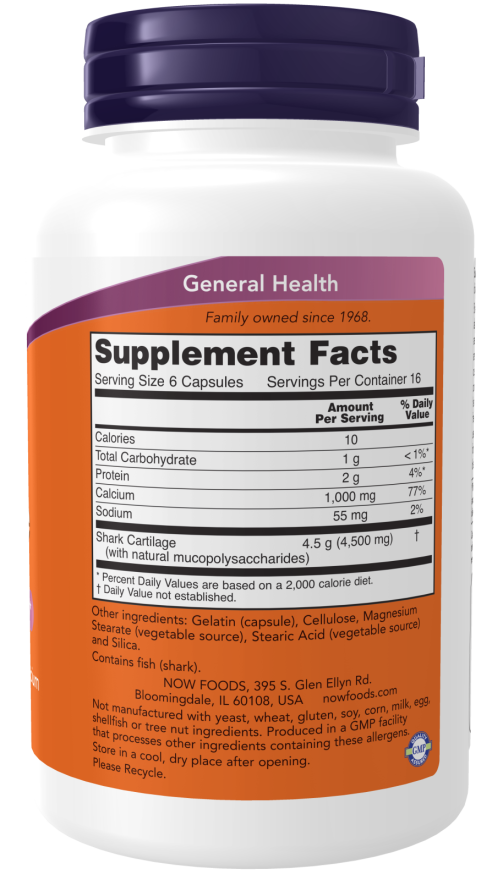 NOW Foods Shark Cartilage 750 mg 100 Capsules - Image 2