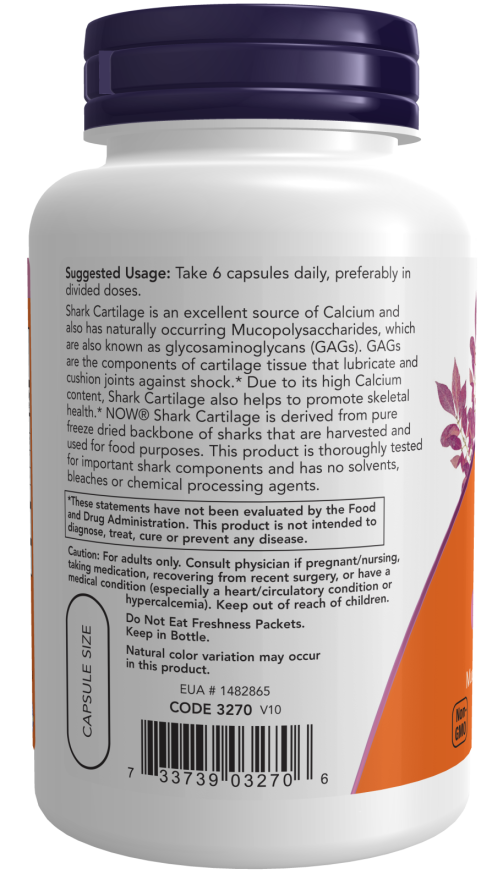 NOW Foods Shark Cartilage 750 mg 100 Capsules - Image 3