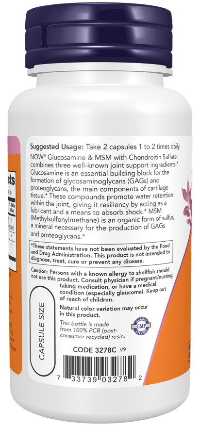 NOW Foods Glucosamine & MSM 180 Caps - Image 3