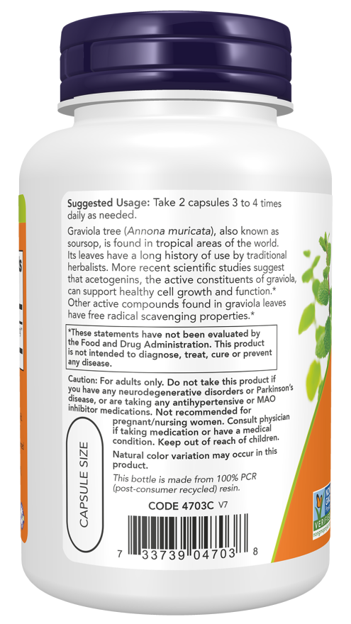 NOW Foods Graviola 500 mg Veg 100 Capsules - Image 3