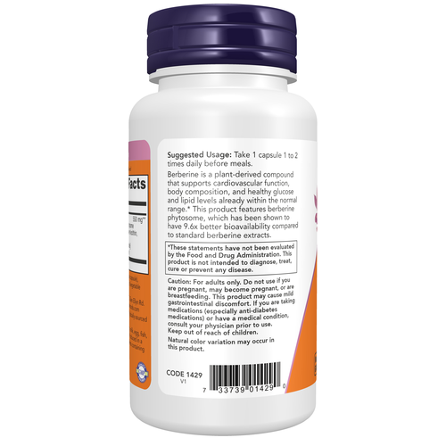 NOW Foods Berberine Phytosome 60 Veg Capsules - Image 2