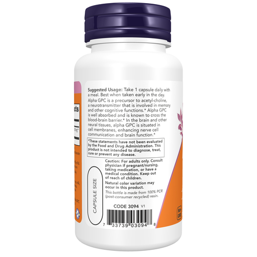 NOW Foods Double Strength Alpha GPC 600mg 60 Caps - Image 3