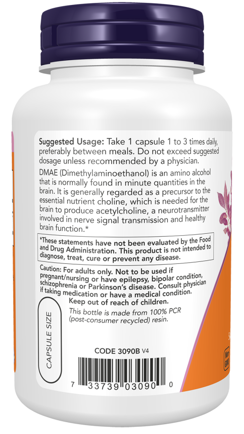 NOW Foods DMAE 250 mg 100 Veg Capsules - Image 3