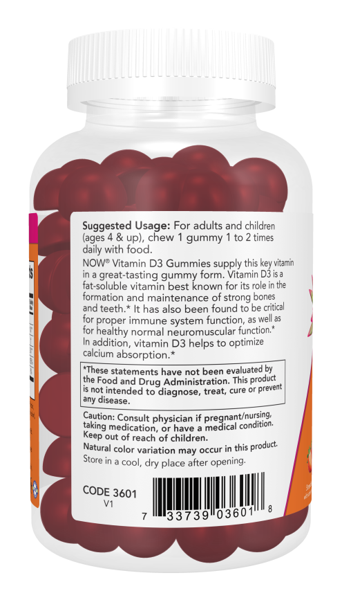 NOW Foods Vitamin D3 Gummies Strawberry Flavor 90 - Image 3
