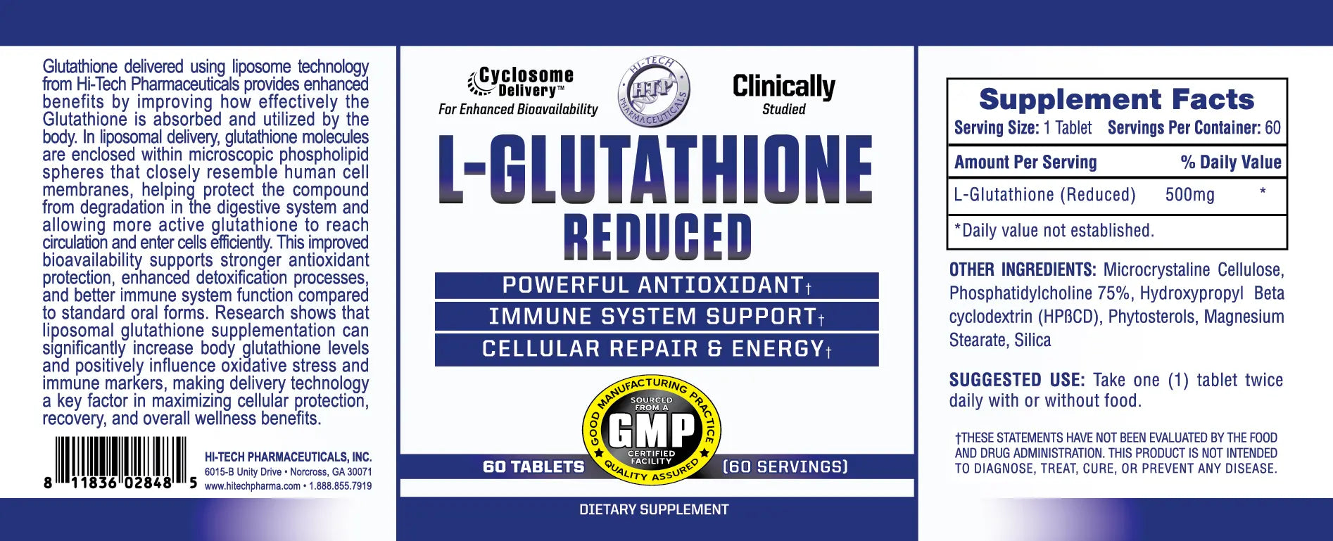 Hi-Tech Pharmaceuticals Glutathione Reduced with Cyclosome® Technology 60 Tabs - Image 2