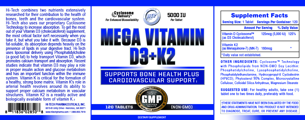 Hi-Tech Pharmaceuticals Mega Vitamin D3 K2 100 Ct - Image 2
