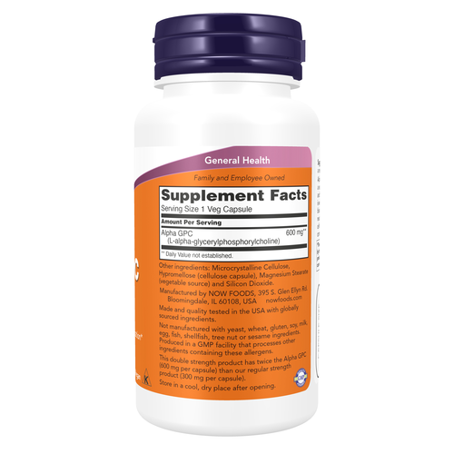 NOW Foods Double Strength Alpha GPC 600mg 60 Caps - Image 4