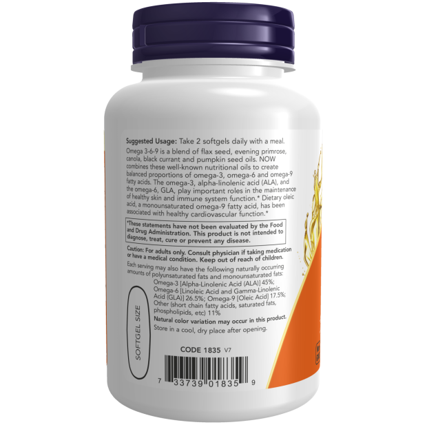 NOW Foods Omega 3-6-9 1000 mg 100 Softgels - Image 3