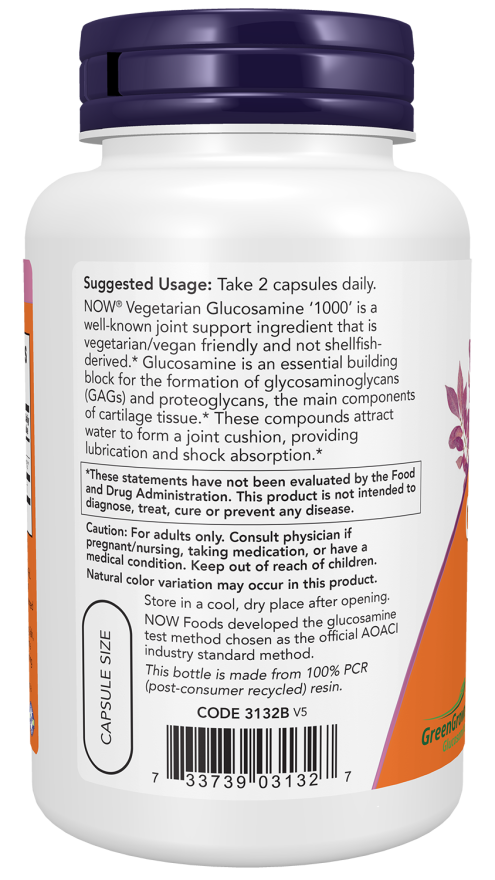 NOW Foods Glucosamine '1000' (Vegetarian) 90 Veg Capsules - Image 2