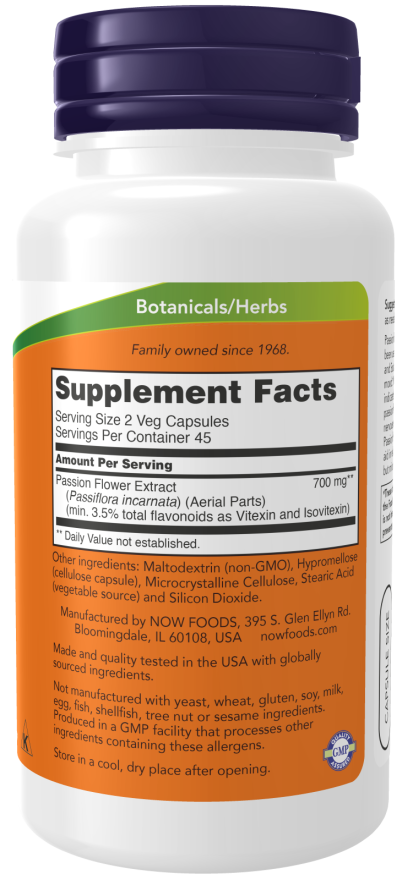 NOW Foods Passion Flower 350 mg 90 Veg Capsules - Image 2