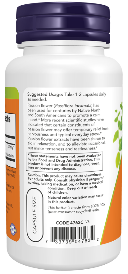 NOW Foods Passion Flower 350 mg 90 Veg Capsules - Image 3