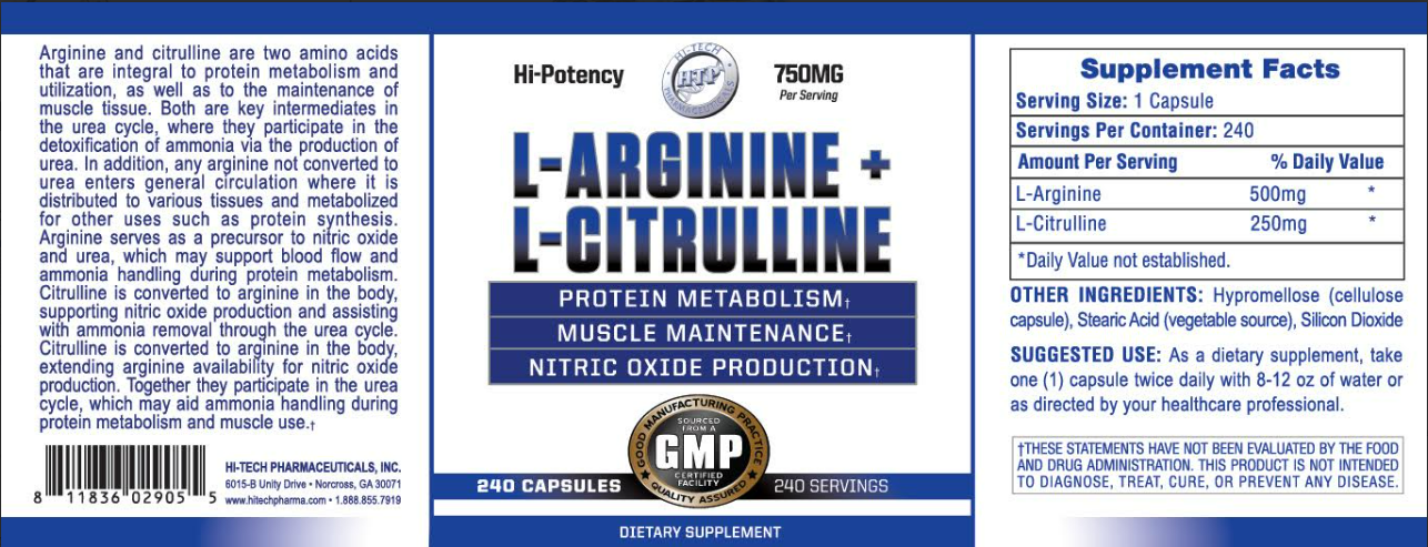 Hi-Tech Pharmaceuticals L-Arginine & L-Citrulline 120 & 240 Caps