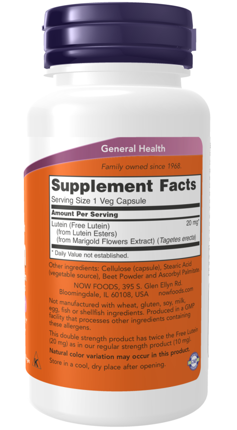 NOW Foods Lutein Double Strength 20mg — 90 Veg Capsules | Eye Health Support - Image 2