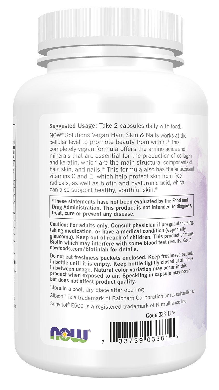 NOW Solutions Vegan Hair, Skin, Nails 90 Veg Capsules - Image 2