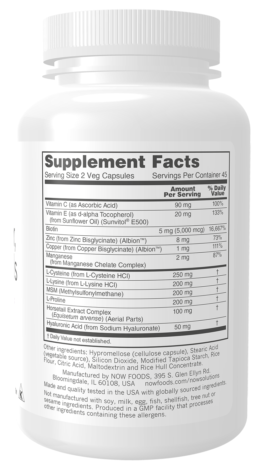 NOW Solutions Vegan Hair, Skin, Nails 90 Veg Capsules - Image 3