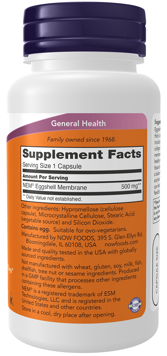 NOW Foods Eggshell Membrane 500 mg 60 Capsules - Image 3