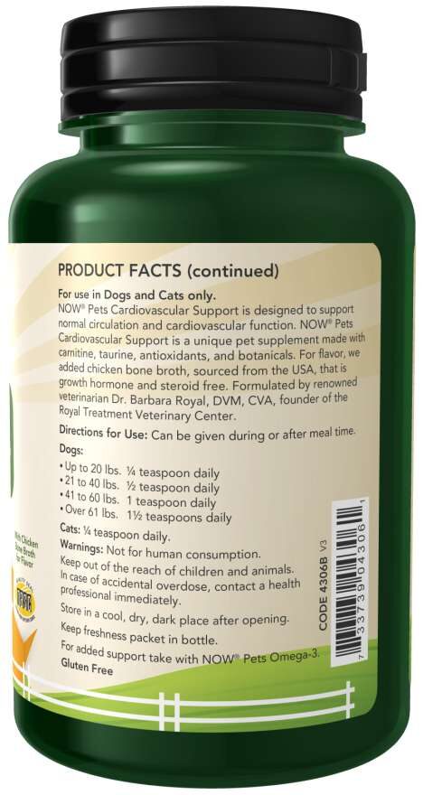 NOW Pets Cardiovascular Support for Dogs & Cats Powder 4.5 oz - Image 3