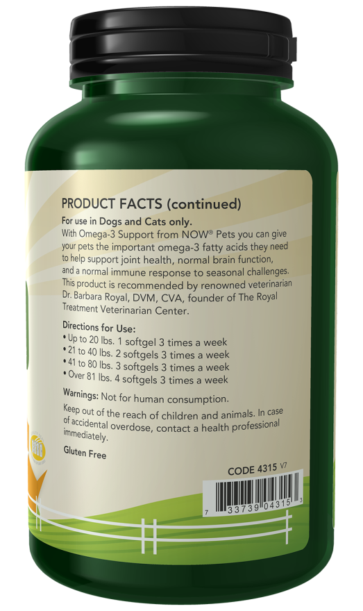 NOW Foods Omega-3 Support 180 Softgels for Dogs & Cats - Image 2